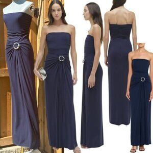 🆕 SIMKHAI 🧿 NWOT Emma Draped Jersey Bustier Midi Dress, Midnight Blue Sz US 4